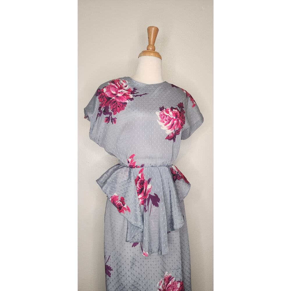 Vintage Kardessa Peplum Dress, Made in USA, Floral Print. 80s does 40s.
